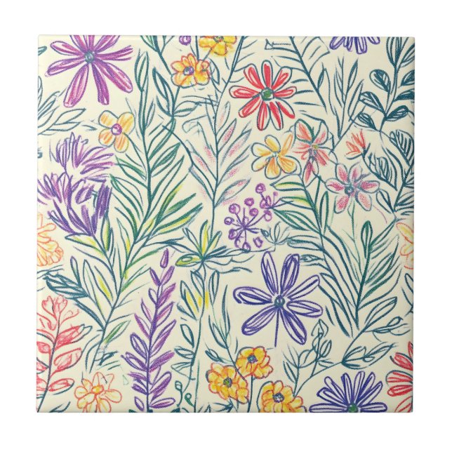 Vintage Wildflower Sketch (2) Ceramic Tile (Front)