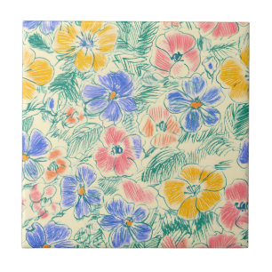 Vintage Wildflower Sketch (3) Ceramic Tile