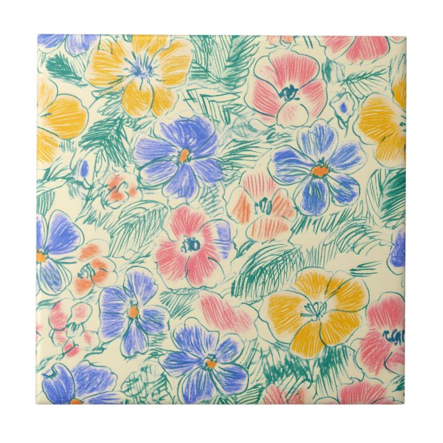 Vintage Wildflower Sketch (3) Ceramic Tile (Front)