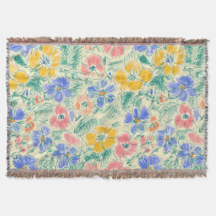 Vintage Wildflower Sketch (3) Throw Blanket