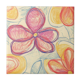 Vintage Wildflower Sketch (4) Ceramic Tile