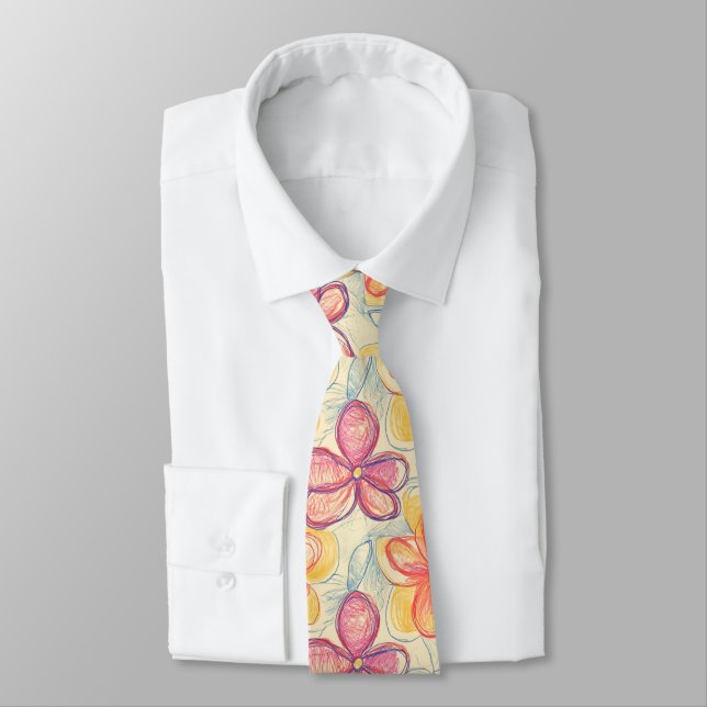 Vintage Wildflower Sketch (4) Tie (Tied)