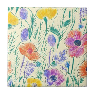Vintage Wildflower Sketch (6) Ceramic Tile