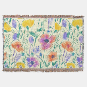 Vintage Wildflower Sketch (6) Throw Blanket