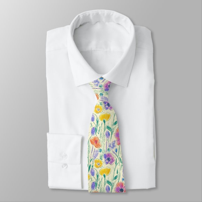 Vintage Wildflower Sketch (6) Tie (Tied)