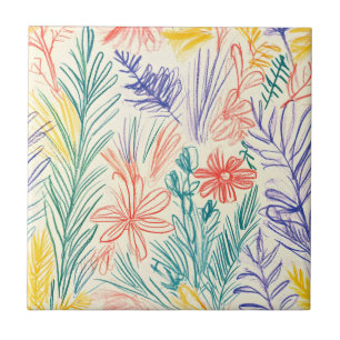 Vintage Wildflower Sketch (7) Ceramic Tile