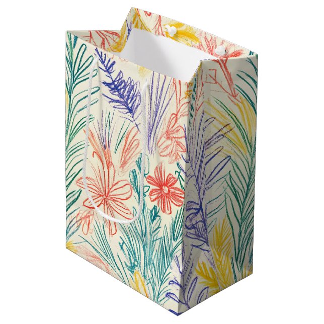 Vintage Wildflower Sketch (7) Medium Gift Bag (Front Angled)