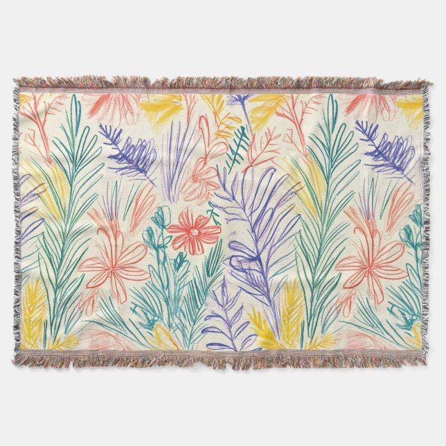 Vintage Wildflower Sketch (7) Throw Blanket (Front)