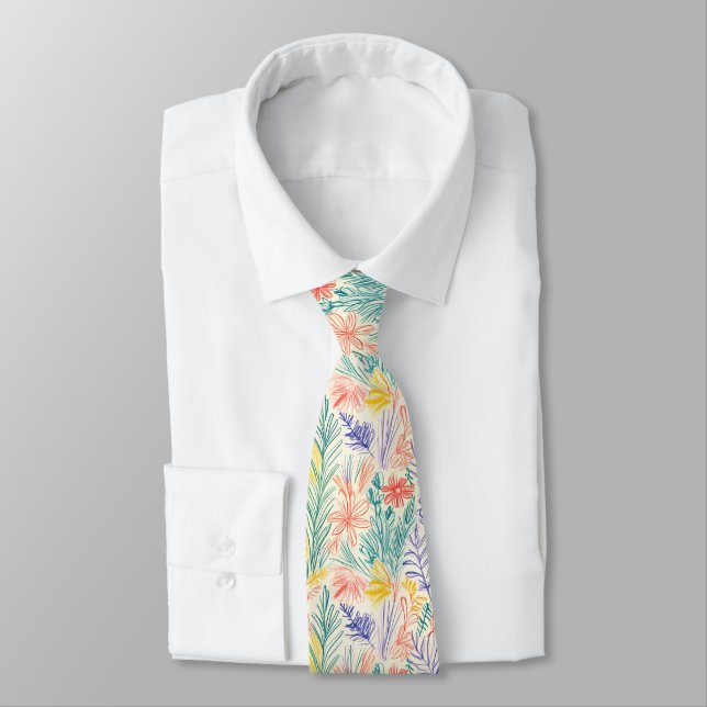 Vintage Wildflower Sketch (7) Tie (Tied)