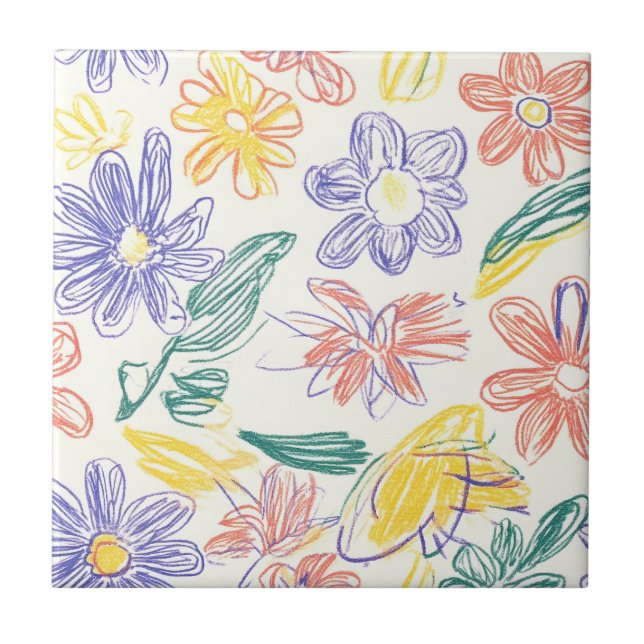 Vintage Wildflower Sketch (9) Ceramic Tile (Front)