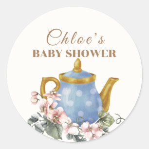 Vintage Wildflower Teapot Baby Shower Classic Round Sticker