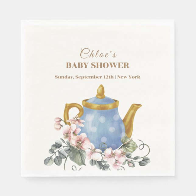 Vintage Wildflower Teapot Baby Shower  Napkin (Front)
