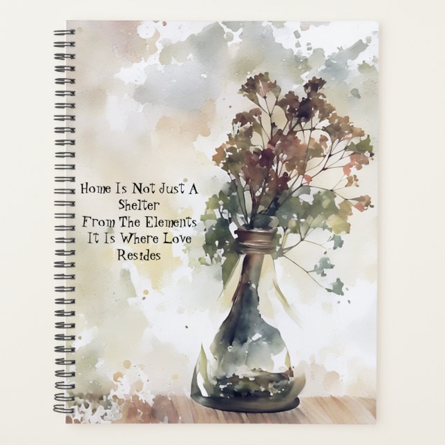 Vintage WildFlower Vase Home Love Quote Journal  Planner (Front)