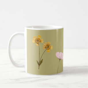 Vintage Wildflower Watercolor Collage on Sage Gree Coffee Mug