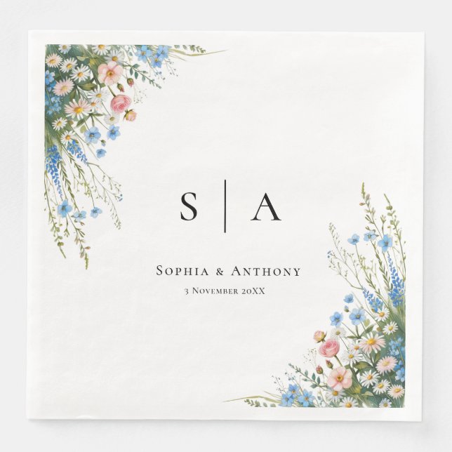 Vintage Wildflower Wedding Napkins (Front)