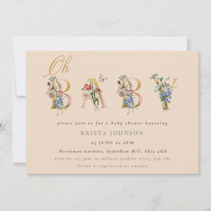 Vintage Wildflowers and Gold Type Baby Shower Inv Invitation