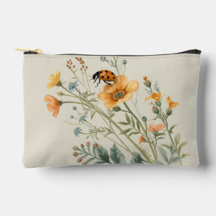 Vintage Wildflowers and Ladybug Botanical Watercol Accessory Pouch