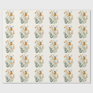 Vintage Wildflowers and Ladybug Botanical Watercol Wrapping Paper