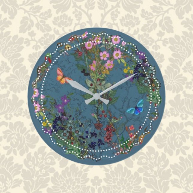 Vintage wildflowers blue Acrylic Wall Clock (Creator Uploaded)
