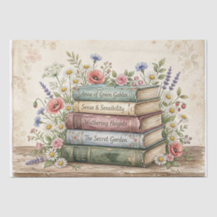 Vintage Wildflowers & Books Tissue Paper