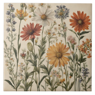 Vintage Wildflowers  Ceramic Tile