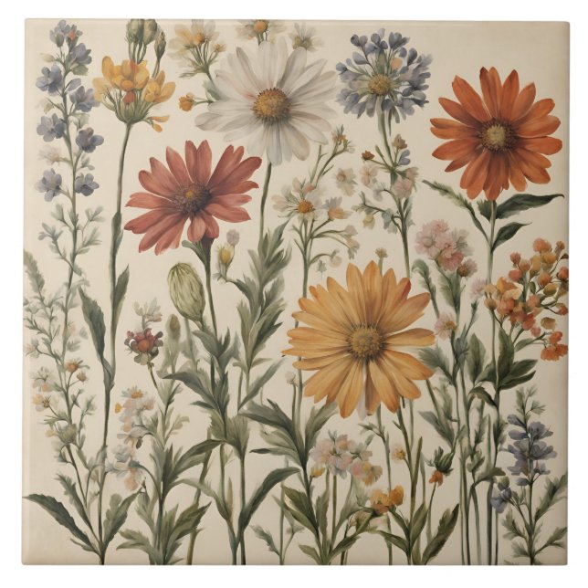 Vintage Wildflowers  Ceramic Tile (Front)