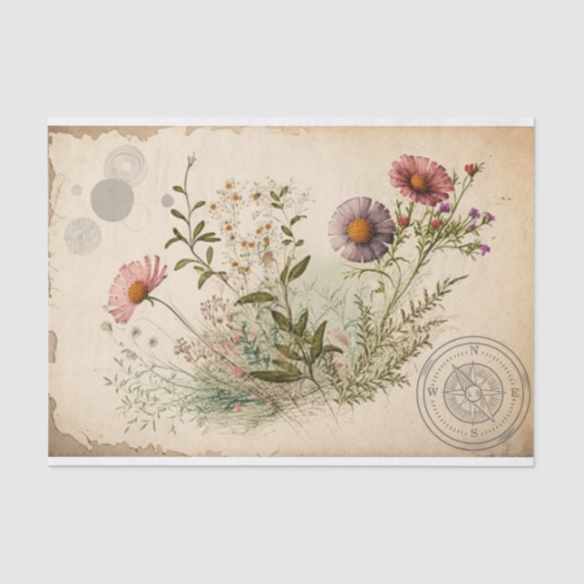 Vintage Wildflowers Decoupage  Tissue Paper (Front)