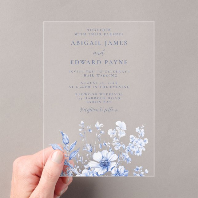 Vintage Wildflowers Elegant Wedding Acrylic Invitations (Insitu (Handheld))