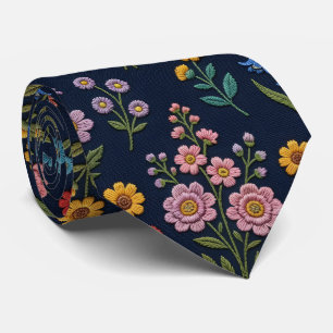 Vintage Wildflowers Faux Embroidery Design Tie