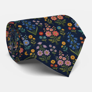 Vintage Wildflowers Faux Embroidery Design Tie