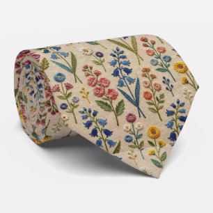 Vintage Wildflowers Faux Embroidery Design Tie