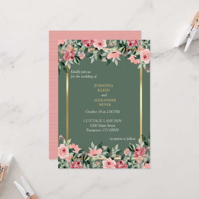 Vintage Wildflowers Invitation (Front/Back In Situ)