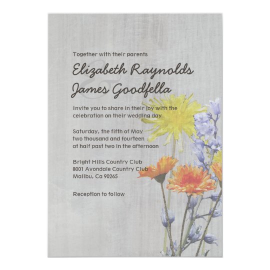 Vintage Wildflowers Wedding Invitations