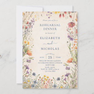 Vintage Wildflowers Wedding Rehearsal Dinner Invitation