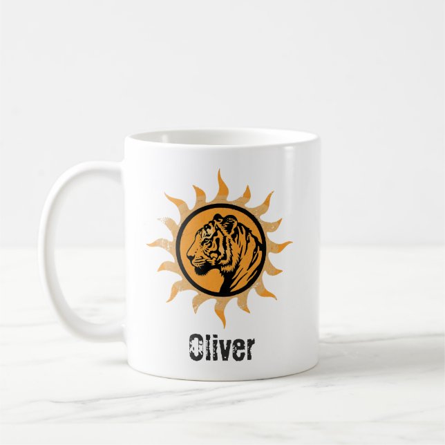 Vintage Wildlife Tiger Sun Coffee Mug (Left)