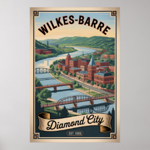 Vintage Wilkes-Barre Pennsylvania Retro Travel Poster