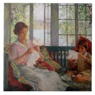 Vintage Willard Metcalf My Wife and Daughter Ceramic Tile