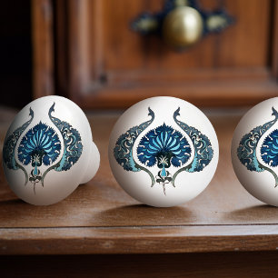 Vintage William De Morgan Delft Blue Floral Ceramic Knob