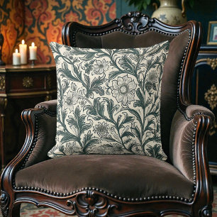 Vintage William Morris Antique Olive Green Floral Cushion