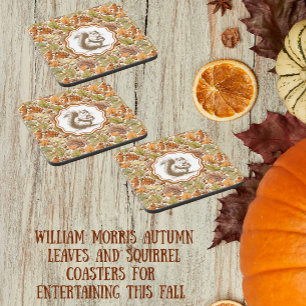 Vintage William Morris Autumn Leaf Berry Squirrel Coaster