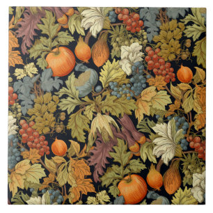 Vintage William Morris Autumn Leaf Pumpkin Ceramic Tile