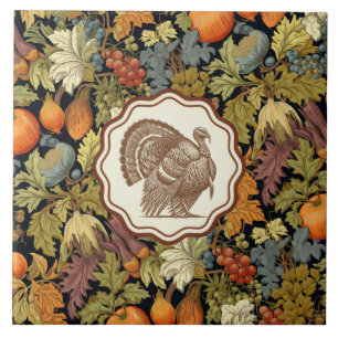 Vintage William Morris Autumn Leaf Pumpkin Turkey Ceramic Tile