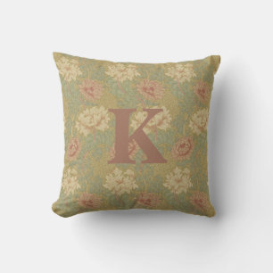 Vintage William Morris Blue Rust Chrysanthemum Cushion