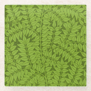 Vintage William Morris Branch Green Leaf Pattern Glass Coaster