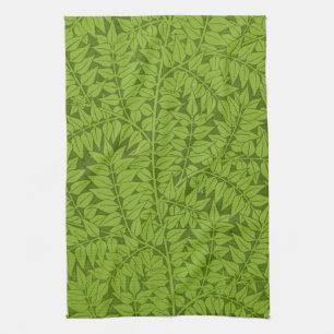 Vintage William Morris Branch Green Leaf Pattern Tea Towel