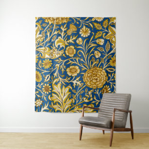 Vintage William Morris Cherwell Blue Floral Art Tapestry