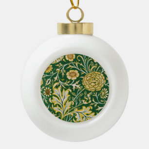 Vintage William Morris Cherwell Green Floral Art Ceramic Ball Christmas Ornament