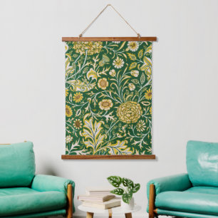 Vintage William Morris Cherwell Green Floral Art Hanging Tapestry