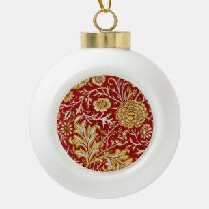 Vintage William Morris Cherwell Red Floral Art Ceramic Ball Christmas Ornament
