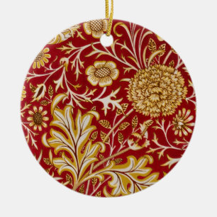 Vintage William Morris Cherwell Red Floral Art Ceramic Ornament